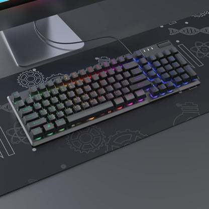 AF981 Wired 99Keys Computer Keyboard, Quite Brown Mechanical Feeling Membrane Gaming Keyboard, Colorful Backlit, Volume Scroll Wheel for PC Laptop, Black