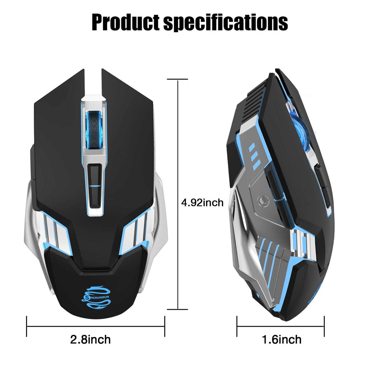 Bluetooth Mouse Wireless, Rechargeable, Multi-Device(2.4G/BT5.0/BT3.0), 7 Buttons, Silent Click, Ergonomic, 7-Color Backlit, LED Light up Mice for Laptop, Computer, Mac, PC, Chromebook - Black
