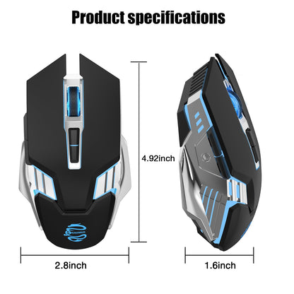Bluetooth Mouse Wireless, Rechargeable, Multi-Device(2.4G/BT5.0/BT3.0), 7 Buttons, Silent Click, Ergonomic, 7-Color Backlit, LED Light up Mice for Laptop, Computer, Mac, PC, Chromebook - Black