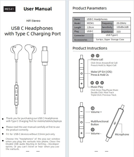 USB C Headphone for Samsung S25 FE S24 A16 A17 Wired Earbuds Magnetic in-Ear Type C Earphone with Microphone Volume Control Bass Stereo Noise Canceling for iPhone 17 Pro Max Air 16 16e 15 Pixel 10 9a