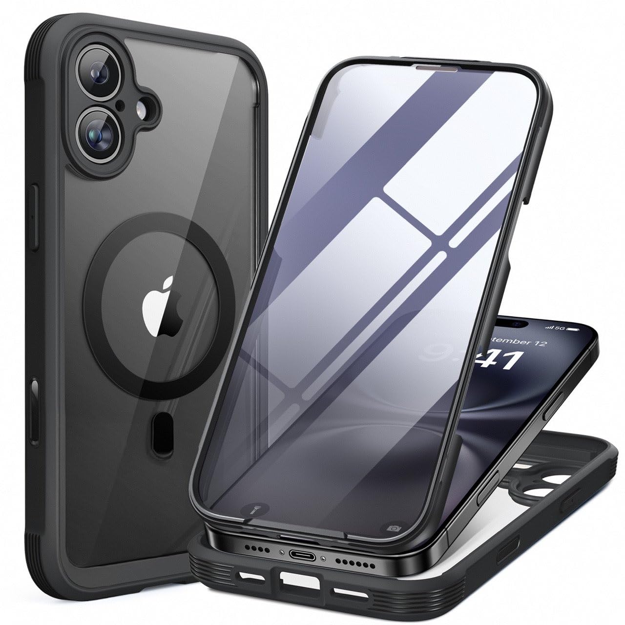 Miracase for iPhone 16 Case 6.1'', Full-Body Bumper Phone case with Built-in Full Glass Screen &Camera Control,No Gap,Compatible with MagSafe,Drop Proof 16 Cover,Black