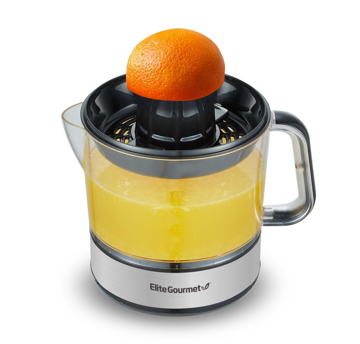 Elite Gourmet ETS623 BPA-Free Electric Citrus Juicer, Compact, Large Volume, Pulp Control, Oranges, Lemons, Limes, Grapefruits with Easy Pour Spout, 24oz, Black/Stainless Steel