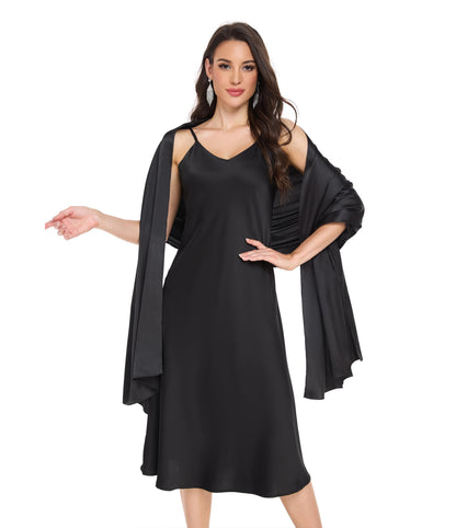 Fttyeiby Shawls and Wraps for Evening Dresses Satin Shawl Wraps for Women Wedding Formal Shawl Black