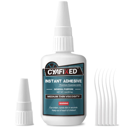 Medium-Thin Super Glue, 56.8 Gram (2 oz) Fast CA Glue with Anti-Clog Cap & Microtips, Instant Clear Cyanoacrylate Adhesive for Woodworking Woodturning 3D Printing PLA Plastic Ceramic Shoe Model