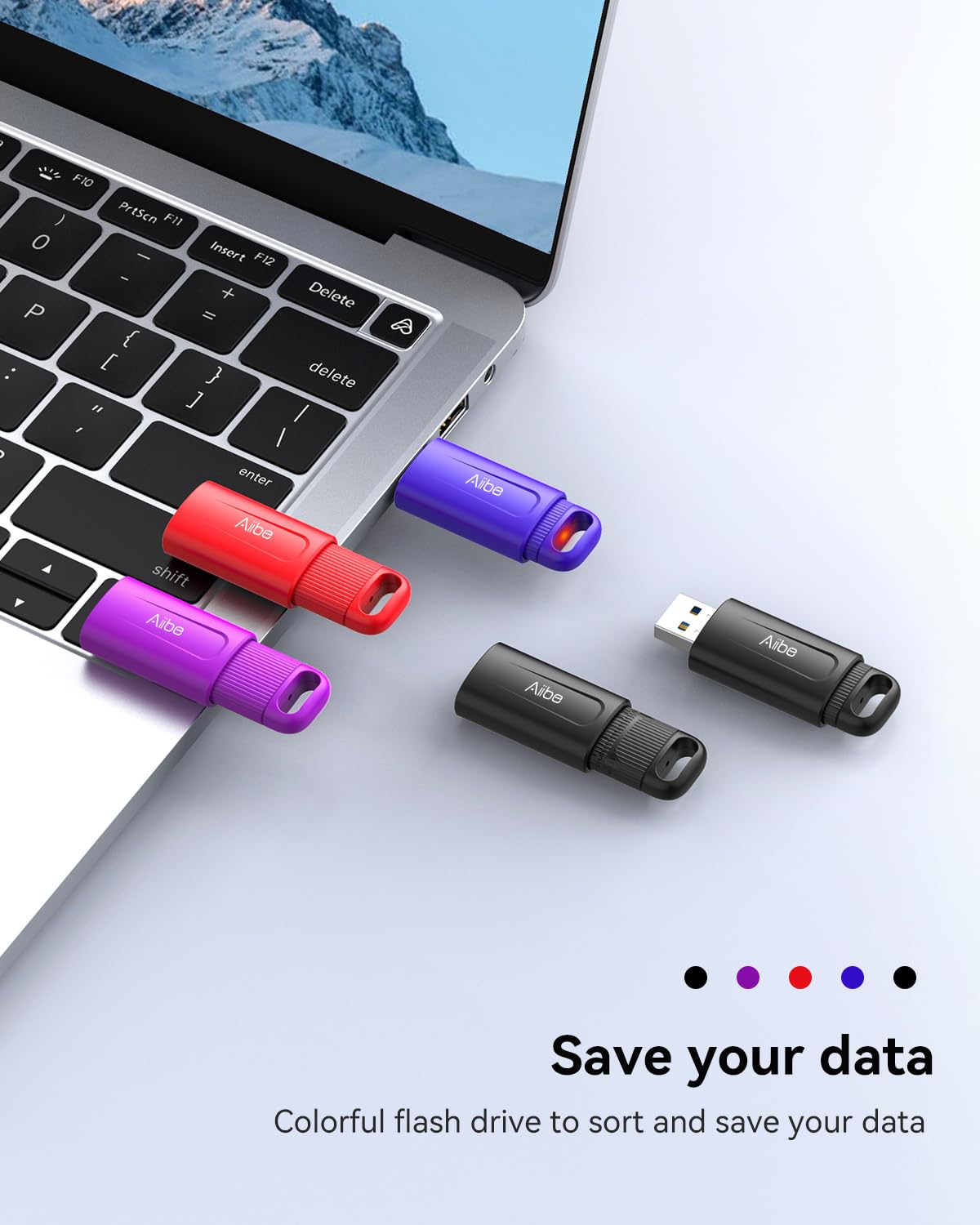 Aiibe 32GB Flash Drive 5 Pack USB 2.0 Memory Stick Multipack for Laptop (32 GB, Colorful)