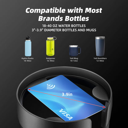 TYKOR Car Cup Holder Expander, Cup Holder Extender for Car with Adjustable Base, Fits Yeti 24/36/46oz, Hydroflask 32/40oz, Large Bottles in 3"-3.9" (16-40oz)