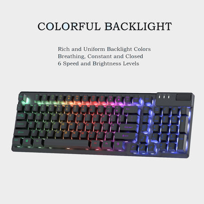 AF981 Wired 99Keys Computer Keyboard, Quite Brown Mechanical Feeling Membrane Gaming Keyboard, Colorful Backlit, Volume Scroll Wheel for PC Laptop, Black