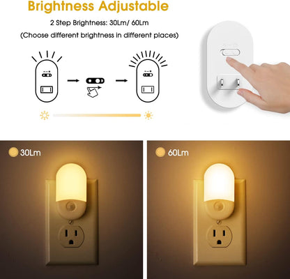 L LOHAS LED Night Lights Plug into Wall, [2 Pack] LED Dimmable Night Light with Light Sensors, 30/60LM Adjustable Brightness Nightlights, Soft White 3000K Automatic Night Light for Kid, Hallway