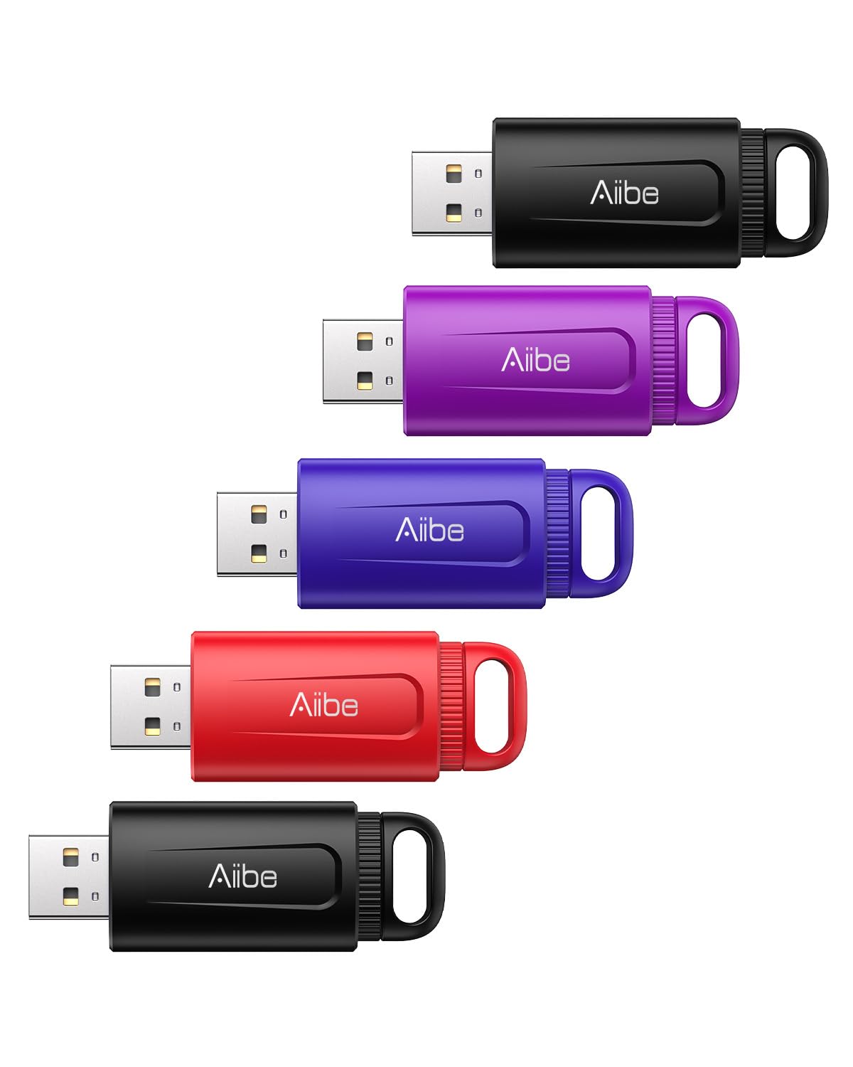 Aiibe 32GB Flash Drive 5 Pack USB 2.0 Memory Stick Multipack for Laptop (32 GB, Colorful)