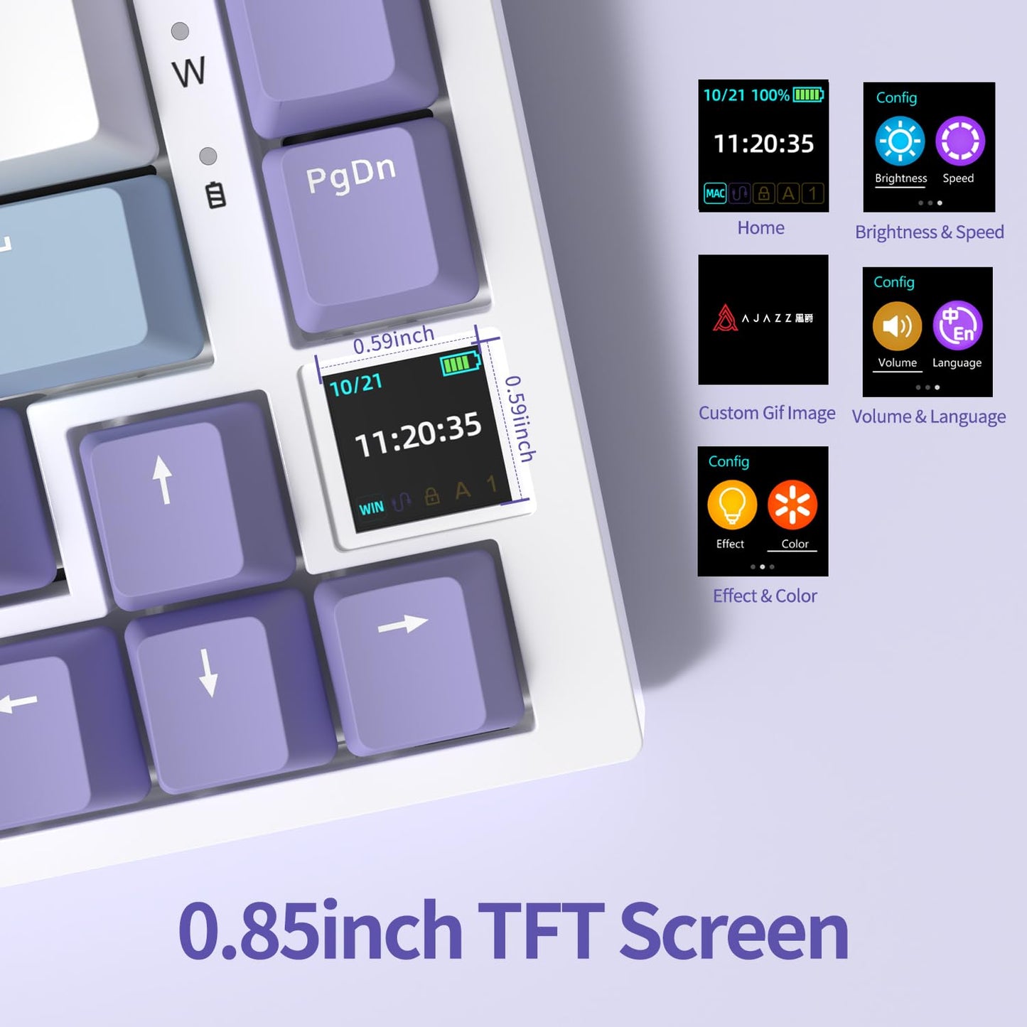 AJAZZ AJ AK820PRO 75% Gasket Mechanical Keyboard with TFT Screen - Five Layer Padding - 4000mAh Battery - South Facing LED - Bluetooth/2.4GHZ/Wired Hot Swap RGB Keyboard, Gift Switch