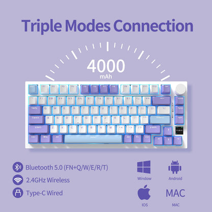 AJAZZ AJ AK820PRO 75% Gasket Mechanical Keyboard with TFT Screen - Five Layer Padding - 4000mAh Battery - South Facing LED - Bluetooth/2.4GHZ/Wired Hot Swap RGB Keyboard, Gift Switch