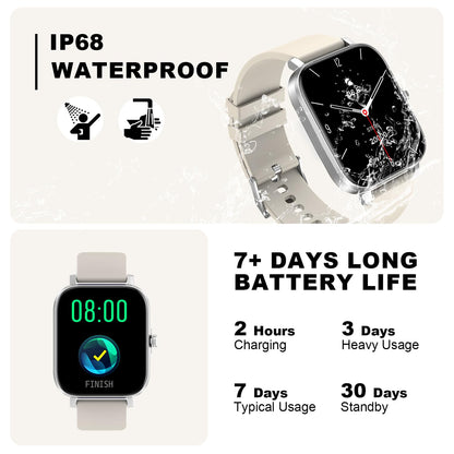 Smart Watch for Men Women Compatible with iPhone Samsung Android Phone 1.69 inch Full Touch Screen IP68 Waterproof Bluetooh Fitness Tracker Heart Rate/Sleep Monitor (Starlight)