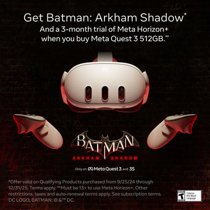 Meta Quest 3 512GB | Thirty Percent Sharper Resolution — 2X Graphical Processing Power — Play Without Wires — Get Batman: Arkham Shadow and a 3-Month Trial of Meta Horizon+ Included