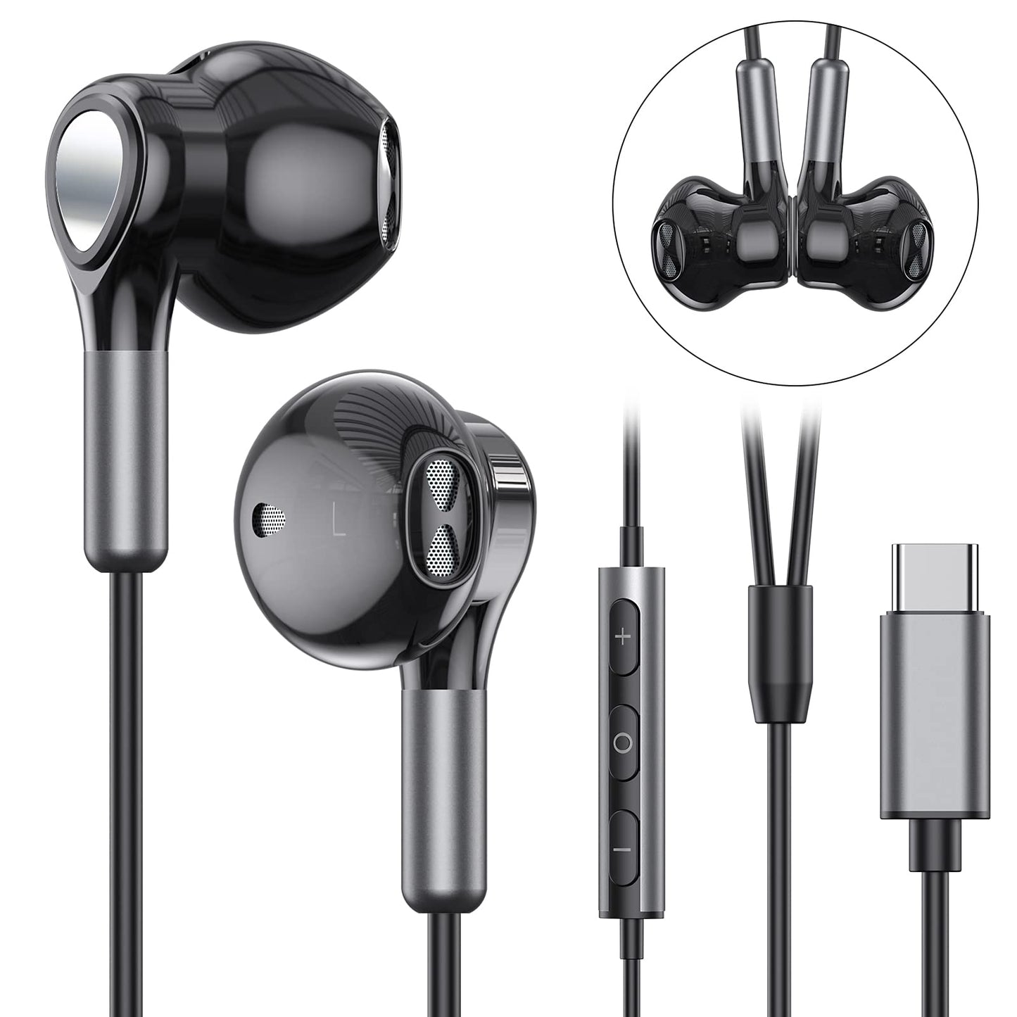 USB C Headphones for Samsung Galaxy S24 S23 Ultra S22 S21 FE S20 A54 A53 USB C Earphones with Mic Volume Control Wired Earbuds USB Type C Headphones for iPhone 16 15 Pro Max Plus iPad Pro Pixel 8 7 6a