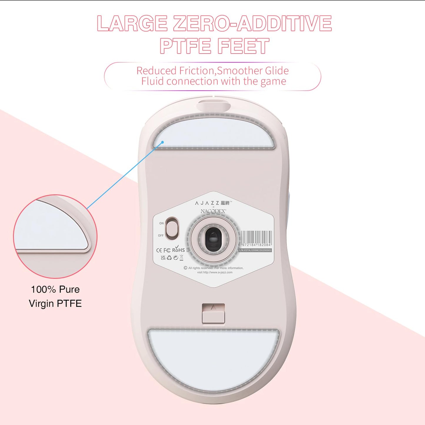 AJAZZ AJ199 Wireless Gaming Mouse,59G Ultra Lightwieght-Huanuo Micro Switch-26K PAW3395 Sensor-40Hrs Battery Life-2.4G/USB-C Mouse Gaming -Wireless Computer Mouse 6 Programmable Buttons,100% PTFE Feet