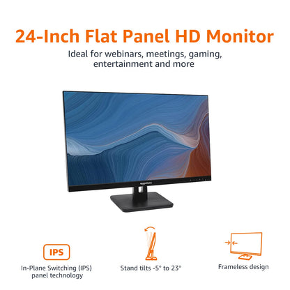 Amazon Basics 24-inch IPS Monitor 75 Hz Powered with AOC Technology FHD 1080P HDMI, Display Port and VGA Input VESA Compatible Built-in Speakers for Office and Home, Black