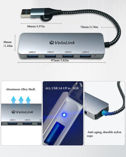 USB 3.0 Hub, USB Multiport Adapter, USB Extender Hub 4 Port, USB Splitter for Laptop/PC/MacBook/iPad Pro/iMac and More