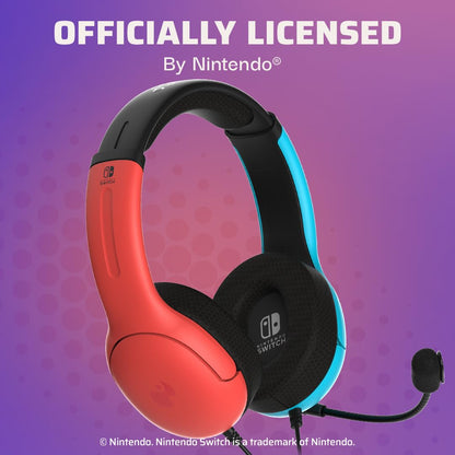 PDP Gaming LVL40 Airlite Stereo Headset for Nintendo Switch/Lite/OLED - Wired Power Noise Cancelling Microphone, Lightweight Soft Comfort On Ear Headphones (Mario Neon - Red & Blue)