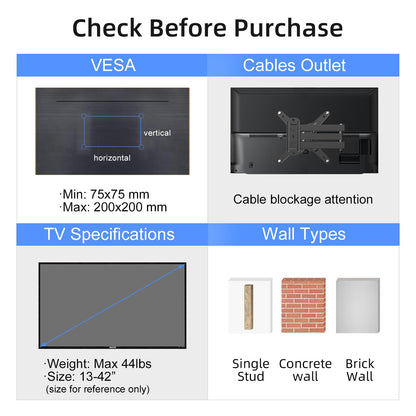 Suptek Full Motion TV Monitor Wall Mount for Most 13-42 Inch LED LCD Flat Curved Screen TVs & Monitors, Articulating Arms Swivel Tilt Extension Rotation, Max VESA 200x200mm up to 44lbs, MA1345