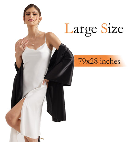 Fttyeiby Shawls and Wraps for Evening Dresses Satin Shawl Wraps for Women Wedding Formal Shawl Black