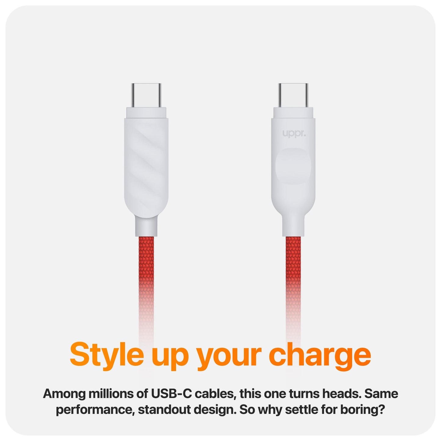 UPPERCASE Designs Premium Braided USB-C to USB-C Cable, Fast 60W Charging, Compatible with iPhone 15 16 iPad MacBook Carplay, 2 Pack, Red/White, 1m (3.3 Ft)