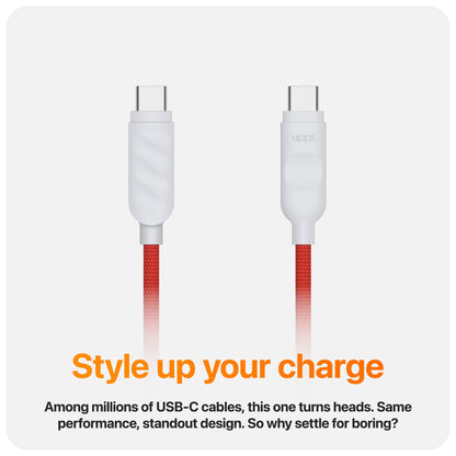 UPPERCASE Designs Premium Braided USB-C to USB-C Cable, Fast 60W Charging, Compatible with iPhone 15 16 iPad MacBook Carplay, 2 Pack, Red/White, 1m (3.3 Ft)