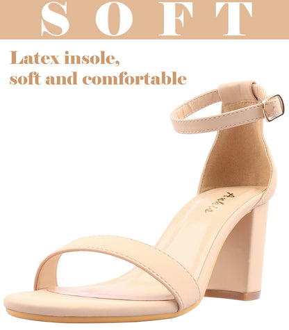 Ankis Nude Heels for Women - Open Toe Ankle Strap Chunky Heel Pump Sandals Party Wedding Strappy Buckle Sandals 2.75 Inches