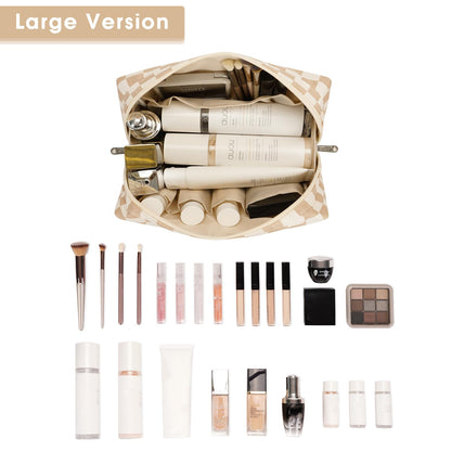 Narwey Checkered Makeup Bag Travel Cosmetic Bag Organizer Toiletry Bag Make Up Bags with Compartments for Women Girls (Large, Light Checkerboard)