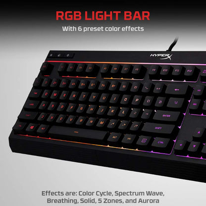 HyperX Alloy Core RGB – Membrane Gaming Keyboard, Comfortable Quiet Silent Keys with RGB LED Lighting Effects, Spill Resistant, Dedicated Media Keys, Compatible with Windows 10/8.1/8/7 – Black