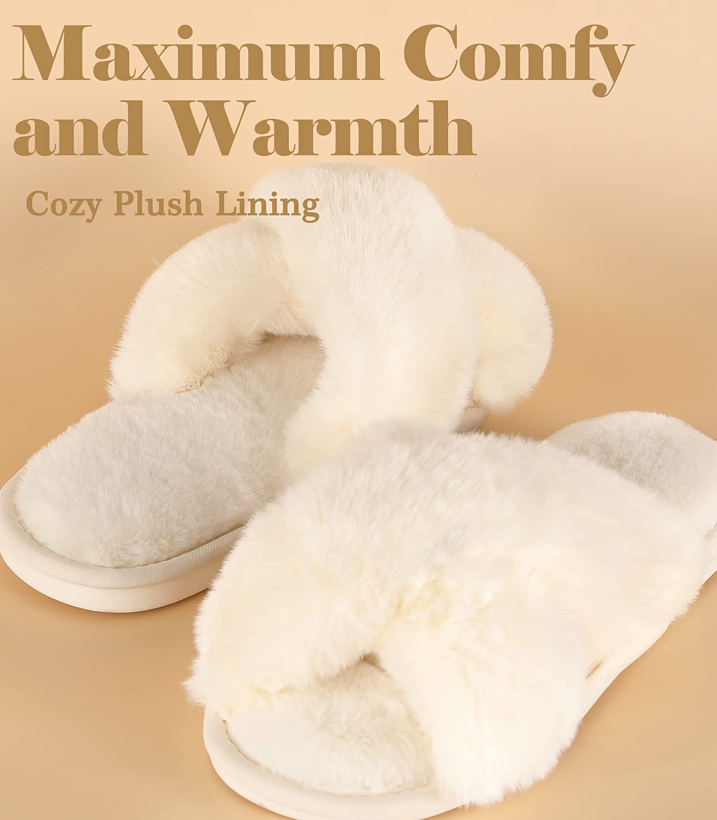 Ankis Womens Fuzzy Memory Foam Slippers Cross Band Cozy Plush Home Slippers Fluffy Furry Open Toe House Shoes Indoor Outdoor Slide Slipper