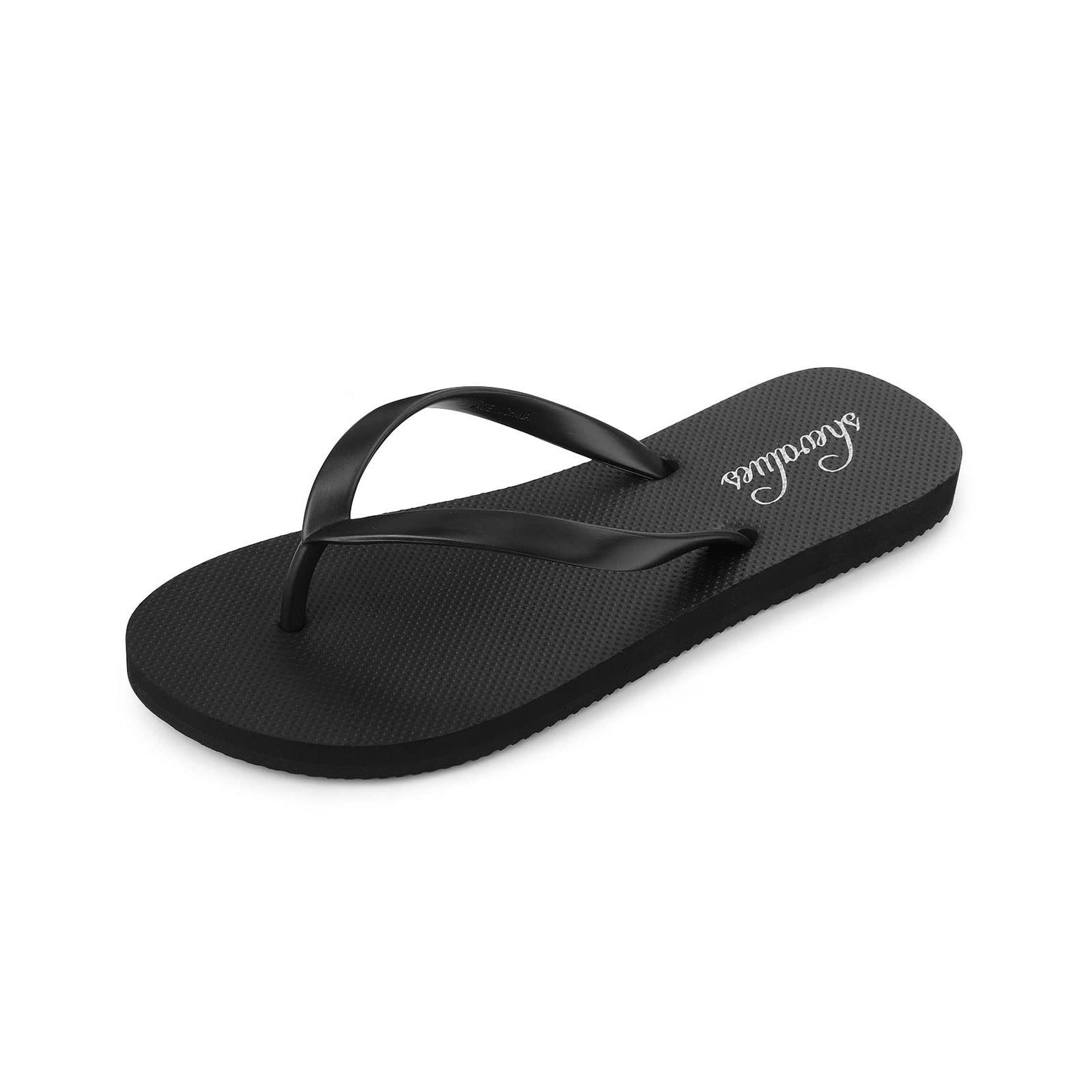 shevalues Slim Flip Flops for Women Beach Rubber Shower Shoes Basic Thong Sandals, Black, 39, (Size 8-8.5)
