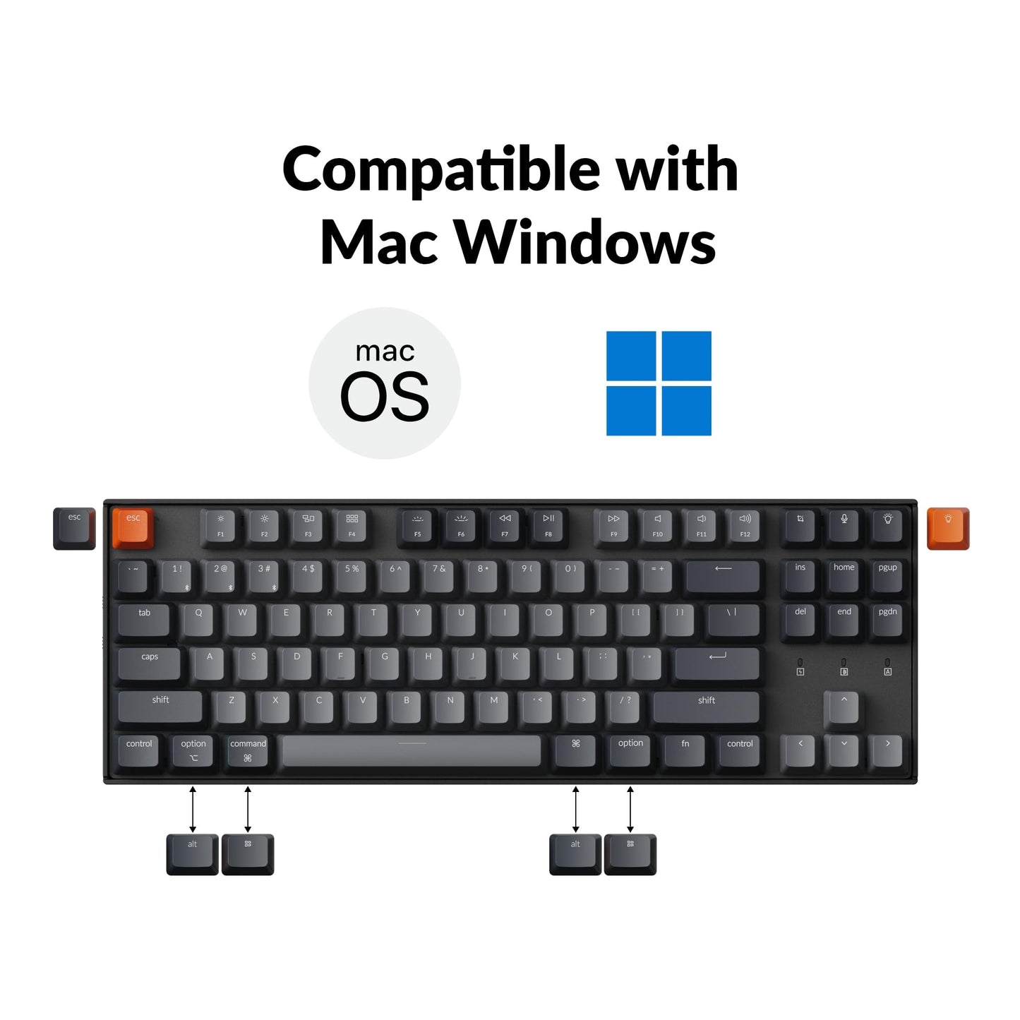 Keychron K8 Tenkeyless Wireless Mechanical Keyboard for Mac, White Backlight, Bluetooth, Multitasking, Type-C Wired Gaming Keyboard for Windows with Brown Switch