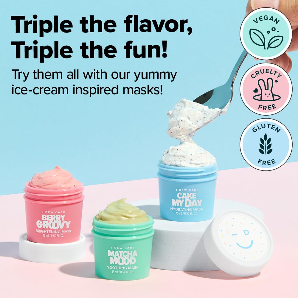 I DEW CARE Wash Off Face Mask Skincare Gift Set - Mini Scoops | Facial Masks, Matcha, Korean Skincare, Pore Cleansing Mask, Cruelty-Free, Travel Size, Mini Set, Stocking Stuffers, Teen Girl Gift Set