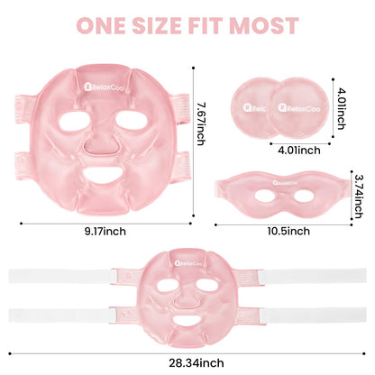 RelaxCoo Ice Face Eye Mask for Dark Circles and Puffiness Cold Warm Compress, Gel Cold Cooling Face Mask Package for Women and Men, Migraines, Headache, Stress and Relaxation, Pink