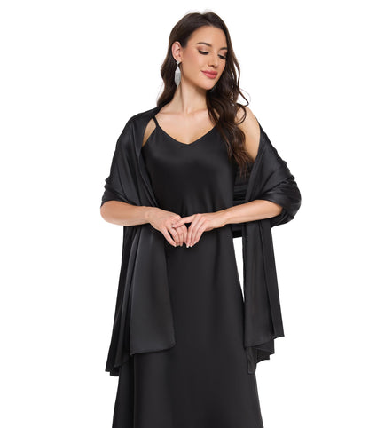Fttyeiby Shawls and Wraps for Evening Dresses Satin Shawl Wraps for Women Wedding Formal Shawl Black