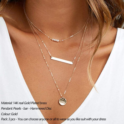 Dainty Layering Simulated Pearls Bar Necklace Hammered Disc Pendant Necklaces Simple Layering Necklace Choker for Women