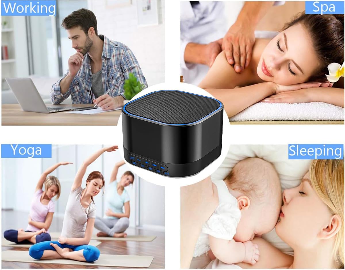 Magicteam White Noise Machine with 20 Non Looping Natural Soothing Sounds Memory Function 32 Levels of Volume Powered by AC or USB and Sleep Sound Timer Therapy for Baby Kids Adults Black