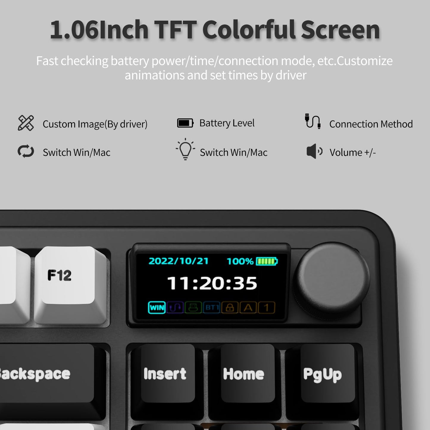 AK870 Gasket Mechanical Keyboard with Hot Swap TFT Screen & Knob - Five Layer Padding - 4000mAh Battery - South Facing LED - Bluetooth/2.4GHZ/Wired Hot Swap RGB Keyboard