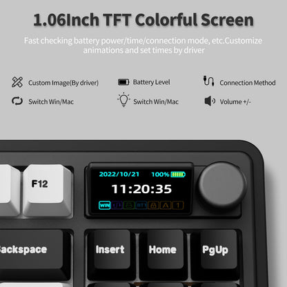AK870 Gasket Mechanical Keyboard with Hot Swap TFT Screen & Knob - Five Layer Padding - 4000mAh Battery - South Facing LED - Bluetooth/2.4GHZ/Wired Hot Swap RGB Keyboard