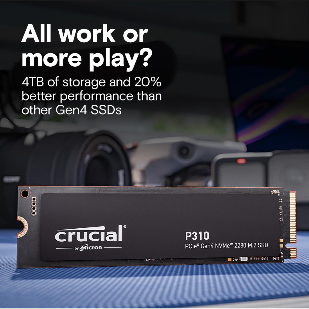 Crucial P310 2TB SSD, PCIe Gen4 NVMe M.2 2280, Up to 7,100MB/s, for Laptop, Desktop (PC), & Handheld Gaming Consoles, Includes Acronis Data Recovery Software, Solid State Drive - CT2000P310SSD801