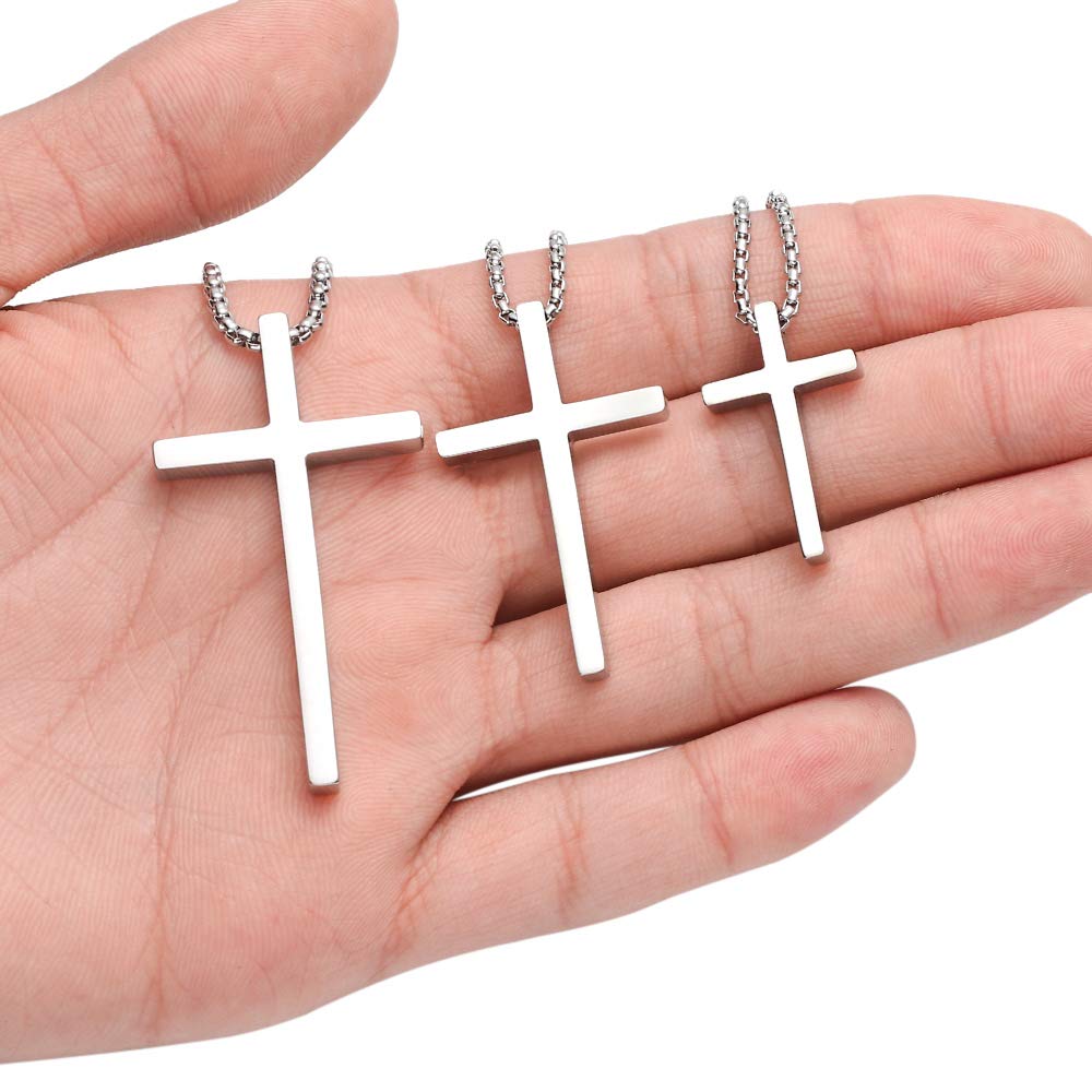 M MOOHAM Cross Necklace for Men - Silver Stainless Steel Mens Cross Chain Cross Pendant Cross Necklace 20 Inch, Christian Gifts for Men Catholic