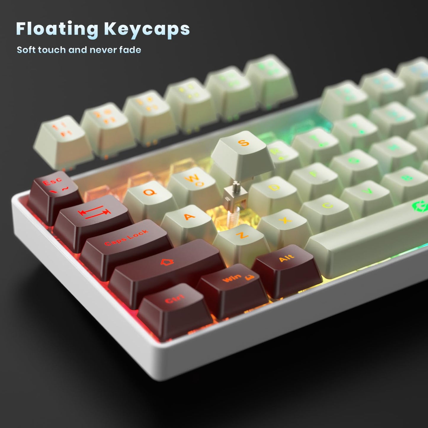 GEODMAER 65% Wireless Gaming Keyboard: LED Backlit, 68 Keys, Ultra-Compact, Anti-ghosting, No-Conflict Wireless Keyboard for PC Laptop Windows Gamer(White-Red)