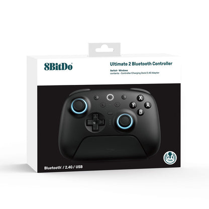 8Bitdo Ultimate 2 Bluetooth Controller for Switch/Switch 2 & Windows PC, Switch Pro Controller with TMR Joysticks, Switchable Hall Effect/Tactile Triggers, Vibration and Motion Control - Black
