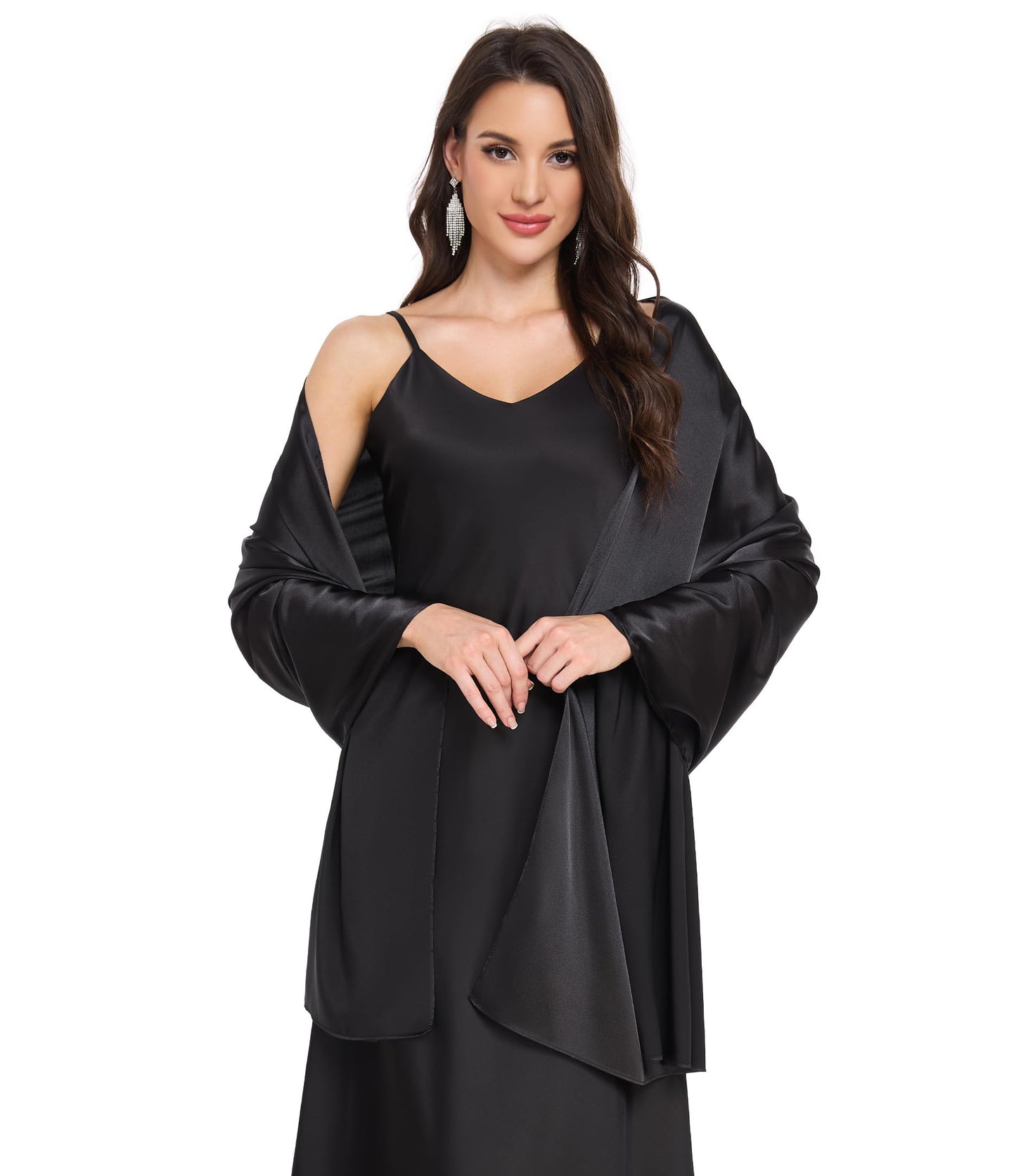 Fttyeiby Shawls and Wraps for Evening Dresses Satin Shawl Wraps for Women Wedding Formal Shawl Black