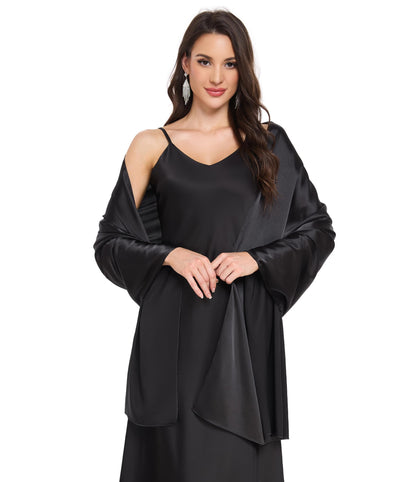 Fttyeiby Shawls and Wraps for Evening Dresses Satin Shawl Wraps for Women Wedding Formal Shawl Black