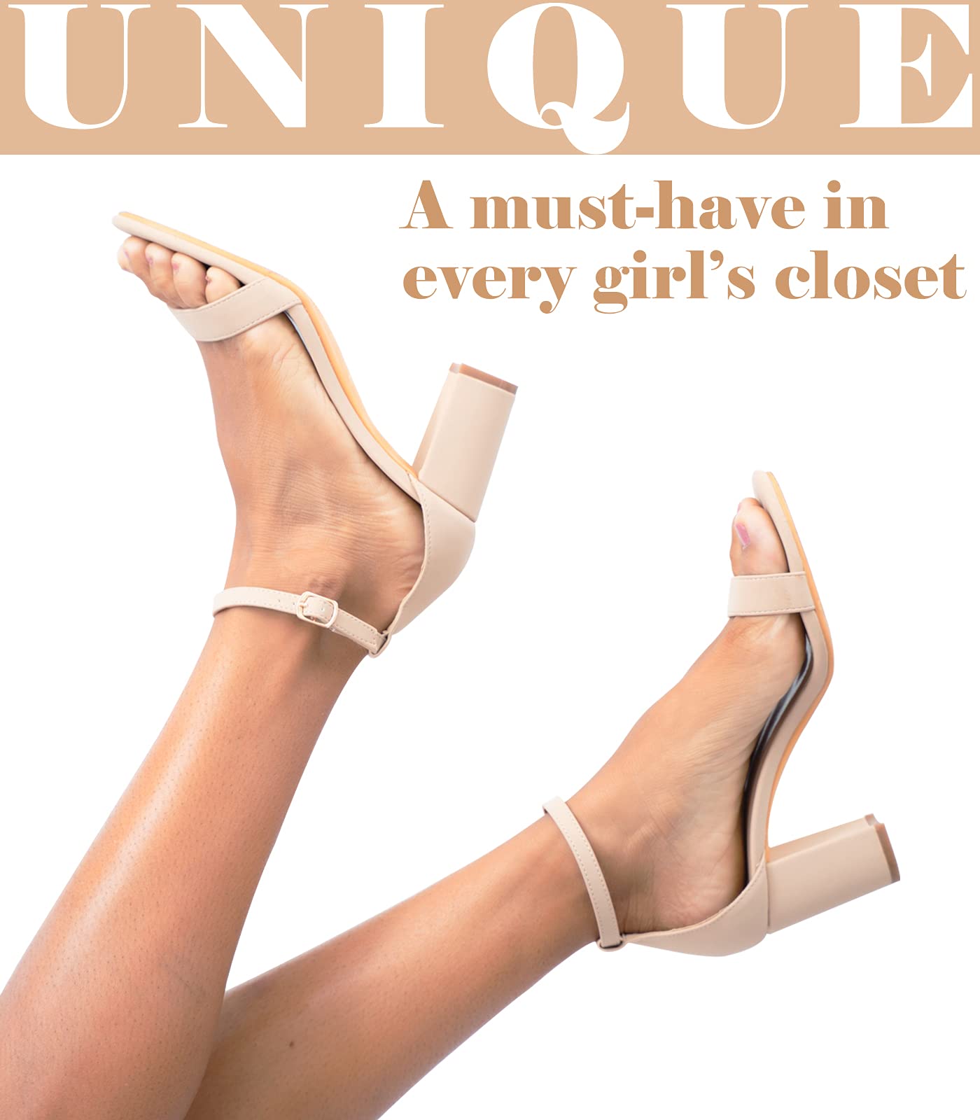 Ankis Nude Heels for Women - Open Toe Ankle Strap Chunky Heel Pump Sandals Party Wedding Strappy Buckle Sandals 2.75 Inches