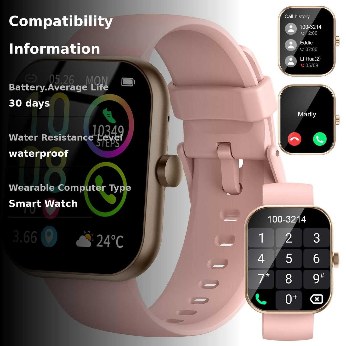 Smart Watch (Answer/Make Calls), 1.96" HD SmartWatch for Men Women 113+ Sport Modes, Fitness Activity Tracker Heart Rate/Sleep Monitor/Pedometer, IP68 Waterproof, Smart Watches for Android iOS, Gold