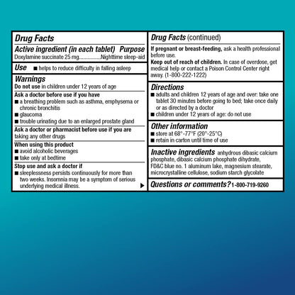 Amazon Basic Care Nighttime Sleep Aid Tablets for Adults, Doxylamine Succinate 25 mg, 96 Count