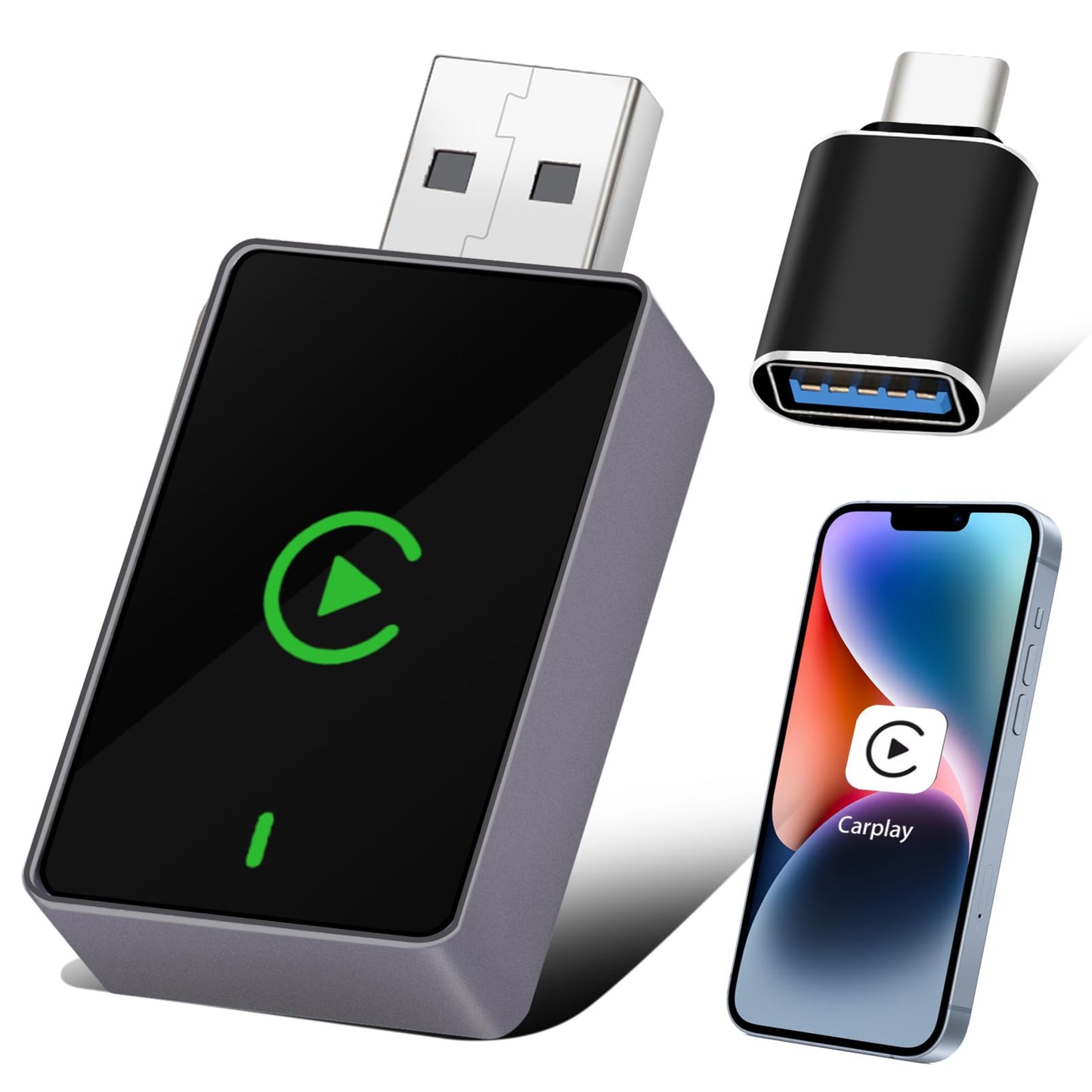 Wireless CarPlay Adapter for iPhone – Upgraded Version, Converts Wired CarPlay to Wireless, USB-C Port, Works with iOS 10+