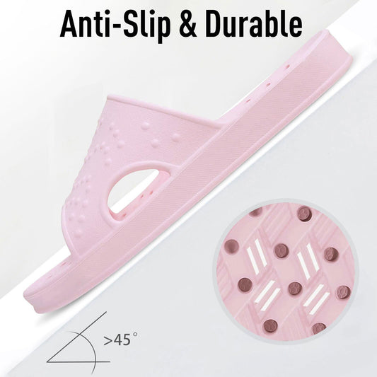 shevalues Shower Shoes for Women Men with Arch Support Quick Drying Pool Slides Lightweight Beach Sandals with Drain Holes, Pink 8-9 Women / 6.5-7.5 Men